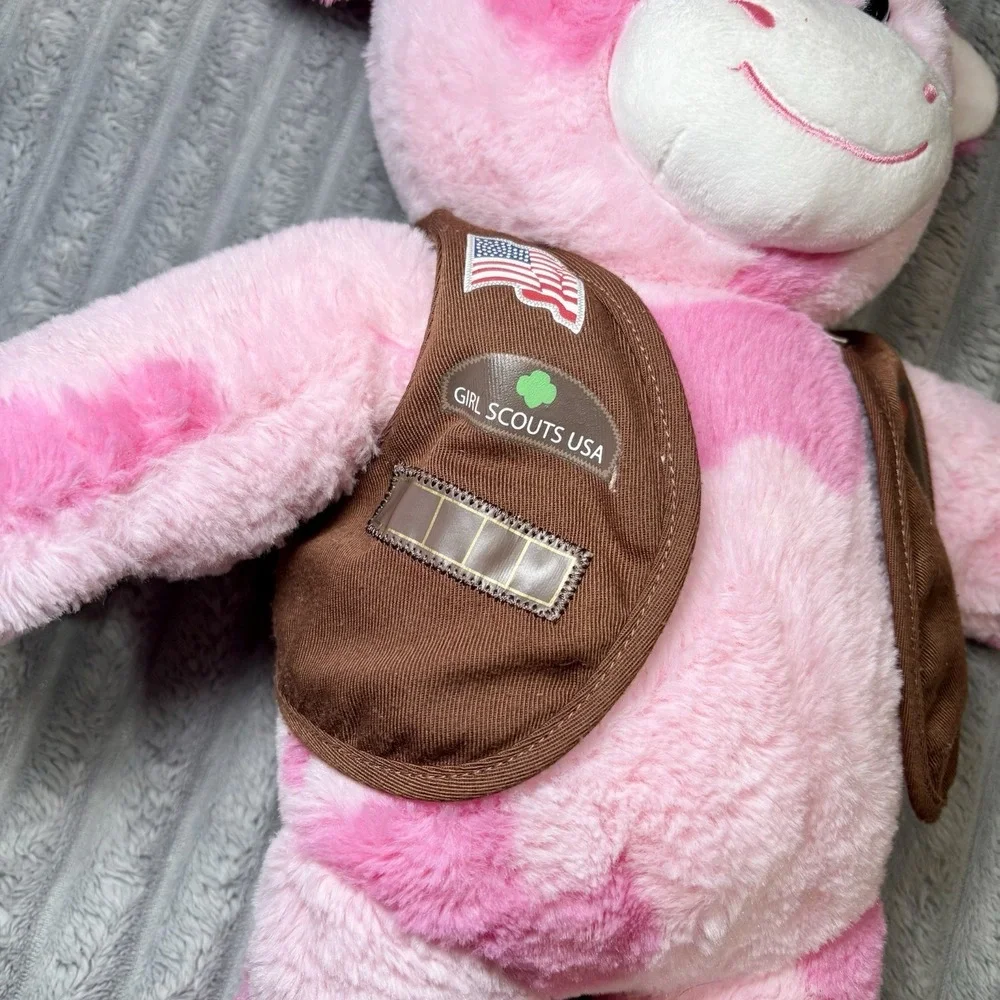 Build-A-Bear Pink Cow with Girl Scouts USA With Girl Scout‎ Brown Vest